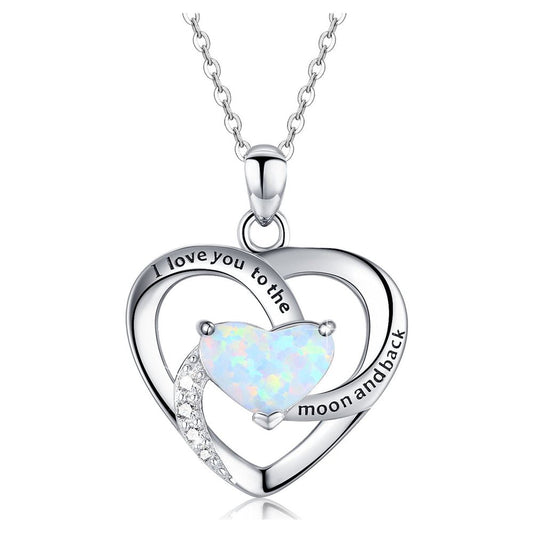Opulent Love: 925 Sterling Silver Heart Necklace with Opal Accents