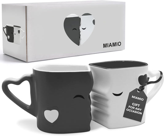 Kissing Coffe Mugs Pair Gift Set for any occasion with Gray Gift Box