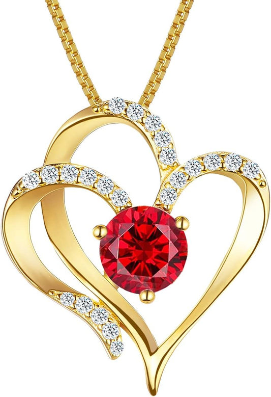 Radiant Affection: 925 Sterling Silver Gold-Plated Love Heart Necklace with Zirconia Birthstone
